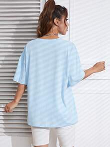 SHEIN EZwear Áo thun nữ màu trơn Giải trí - Màu xanh nhạt - Xem 2