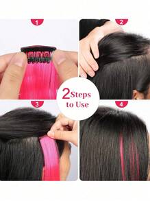6 piezas Extensión del pelo con clip largo recto sintético - Rosa - Ver 5