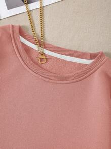 INAWLY 纯色保暖内衬卫衣，长袖上衣，毕业季、返校季、毕业季、教师节女款，返校季套头衫，秋季卫衣 - 珊瑚粉 - 查看 4