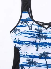 Swim Lushoire Bãi biển mùa hè Dây rút in họa tiết nhiệt đới bên hông Tankini - Nhiều màu - Xem 6