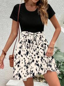SHEIN LUNE Đầm Thắt lưng Khối Màu Đồ họa Giải trí - Nhiều màu - Xem 5
