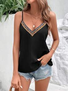 SHEIN VCAY Áo thun họa tiết Geo Tape Cami tương phản dành cho nữ - màu đen - Xem 6