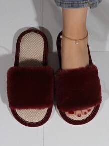 女士極簡毛茸茸家庭時尚黑色臥室拖鞋