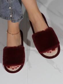 女士極簡毛茸茸家庭時尚黑色臥室拖鞋