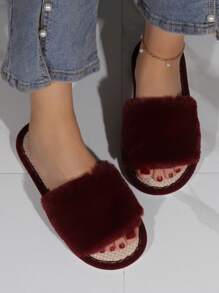 女士極簡毛茸茸家庭時尚黑色臥室拖鞋