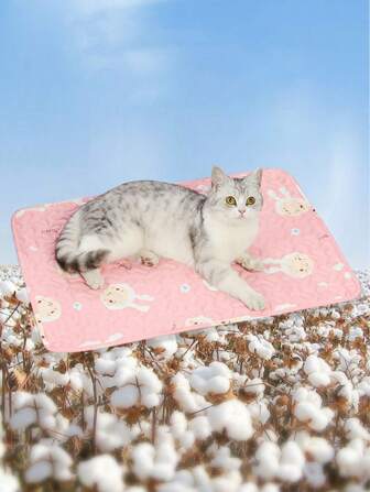 1入組防滑兔子印花隨機寵物墊適用於貓適用於睡眠