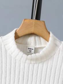 SHEIN Tween Boy 字母拼接細節立領短袖衫(不含項鍊) - 白色 - 查看 4