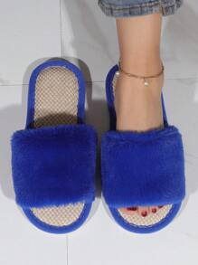女士極簡毛茸茸家庭時尚藍色臥室拖鞋