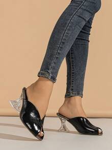 Xăng-đan gót nhọn điêu khắc trong suốt cho nữ, Xăng-đan mule đen thanh lịch - màu đen - Xem 2