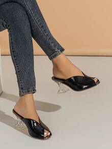 Xăng-đan gót nhọn điêu khắc trong suốt cho nữ, Xăng-đan mule đen thanh lịch - màu đen - Xem 5