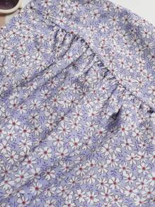 SHEIN Clasi Plus Ditsy Floral Print Ruched Split Thigh Skirt - Purple - View 3