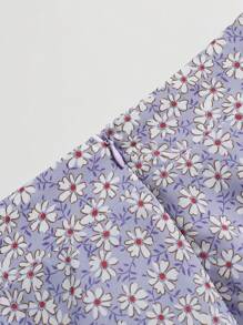 SHEIN Clasi Plus Ditsy Floral Print Ruched Split Thigh Skirt - Purple - View 5