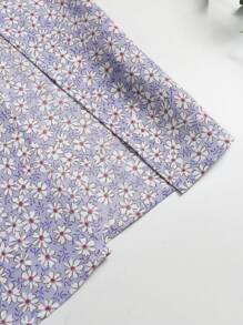 SHEIN Clasi Plus Ditsy Floral Print Ruched Split Thigh Skirt - Purple - View 6