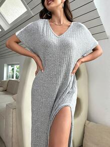 Váy giản dị Nữ Chia Tách cao màu trơn Giản dị-Bình thường - Màu Xám nhạt - Xem 5