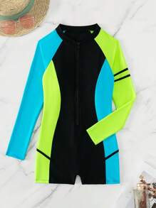 Swim SPRTY Colour Block Zipper Front One Piece Swimsuit - Multicolor - View 3