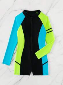 Swim SPRTY Colour Block Zipper Front One Piece Swimsuit - Multicolor - View 5