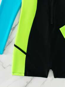 Swim SPRTY Colour Block Zipper Front One Piece Swimsuit - Multicolor - View 6