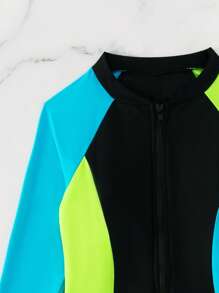 Swim SPRTY Colour Block Zipper Front One Piece Swimsuit - Multicolor - View 7