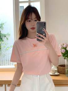 DAZY Camiseta con mariposa aplique - Rosa - Ver 1