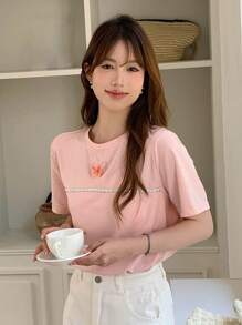 DAZY Camiseta con mariposa aplique - Rosa - Ver 4