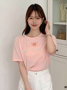 DAZY Camiseta con mariposa aplique - Rosa - Ver 5