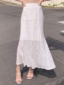 DAZY 素色魚尾裙下擺蕾絲短裙 - 白色 - 查看 9