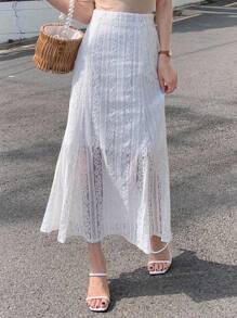 DAZY 素色魚尾裙下擺蕾絲短裙 - 白色 - 查看 3