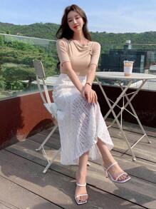 DAZY 素色魚尾裙下擺蕾絲短裙 - 白色 - 查看 7