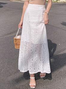 DAZY 素色魚尾裙下擺蕾絲短裙 - 白色 - 查看 10