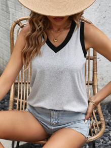 SHEIN LUNE Áo khoác và áo lót dành cho xe tăng nữ Tương phản ràng buộc Khối Màu Giải trí - Màu Xám nhạt - Xem 3