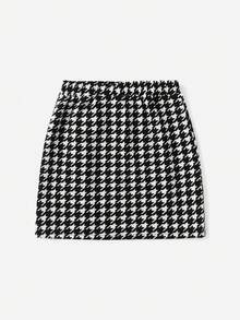 SHEIN 小女童千鳥格印花前紐扣半身裙 - 黑與白 - 查看 2