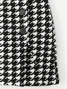 SHEIN 小女童千鳥格印花前紐扣半身裙 - 黑與白 - 查看 3