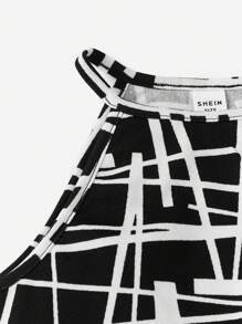 SHEIN Tween Girl Allover Print Halter Top & Skirt - Black and White - View 3