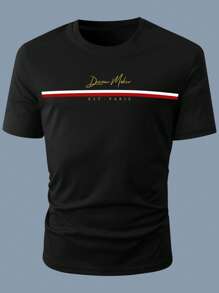Manfinity Homme Hombres Camiseta con estampado de letra - Negro - Ver 1