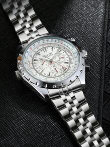 JARAGAR 1pc Men Sports Silver Multifunction Dial Date Week Display Top Brand Luxury Stainless Steel Strap Automatic Mechanical Watch Business Wristwatches Best Gift With Box - Silver - View 2