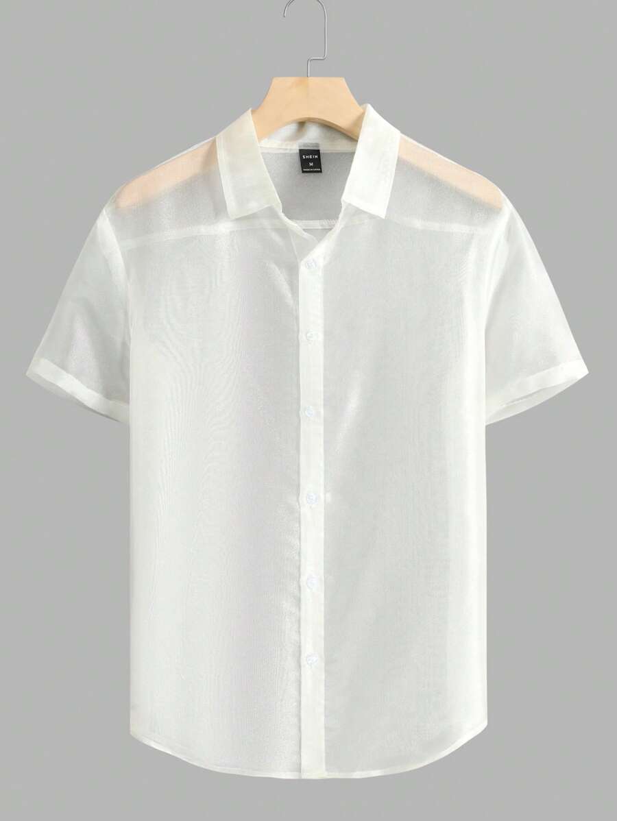 Manfinity Hypemode Men Solid Button Up Sheer Shirt - Apricot - View 1