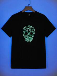 GENTILAND 男士棉反光骷髅頭圖案T恤 - 黑色 - 查看 2