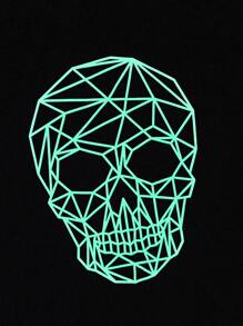 GENTILAND 男士棉反光骷髅頭圖案T恤 - 黑色 - 查看 8