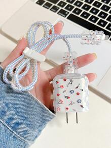 5入組花朵圖案數據線保護套和充電器頭套 - 彩色 - 查看 1