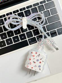 5入組花朵圖案數據線保護套和充電器頭套 - 彩色 - 查看 4