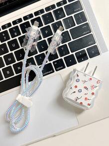 5入組花朵圖案數據線保護套和充電器頭套 - 彩色 - 查看 5