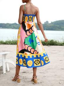 Aveloria Vestido de tirantes con estampado geométrico fruncido trasero