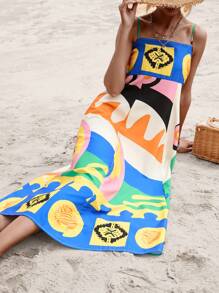 Aveloria Vestido de tirantes con estampado geométrico fruncido trasero