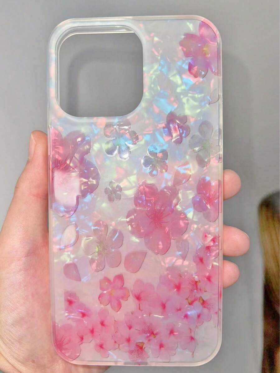 Ốp lưng hoa anh đào, ốp lưng mềm mạ vàng sang trọng, tương thích với iPhone, Redmi Note, Galaxy, bảo vệ toàn diện camera, phiên bản quốc tế, không phải phiên bản nội địa. - Hồng - Xem 1