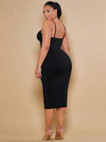 SHEIN SXY Plus Contrast Mesh Cami Bodycon Dress - Black - View 2