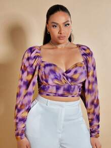 SHEIN BAE 休閒褶邊 後系帶 交叉紮染加大襯衫 - 彩色 - 查看 6