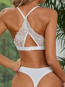 Set de lencería con encaje en contraste con abertura - Blanco - Ver 1