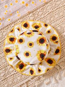 Bebé con estampado de girasol ribete con fruncido con lazo delantero Mono overol & Sombrero - Multicolor - Ver 3