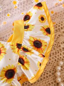 Bebé con estampado de girasol ribete con fruncido con lazo delantero Mono overol & Sombrero - Multicolor - Ver 5