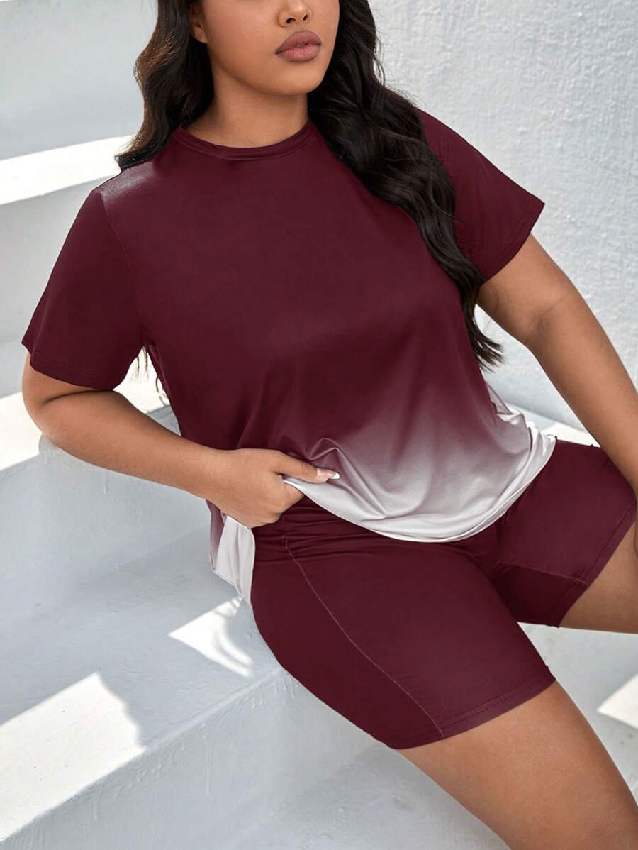 SHEIN LUNE Tee-shirt ombré et shorts de motard pour l'été